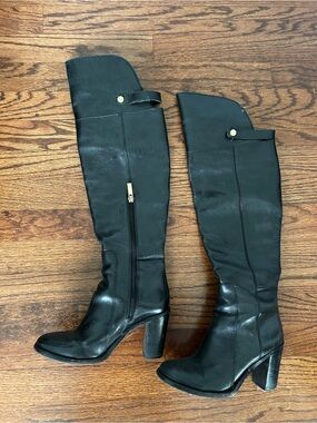 Vintage black leather knee high boots